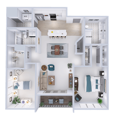 a 3d drawing of a floor plan of a house